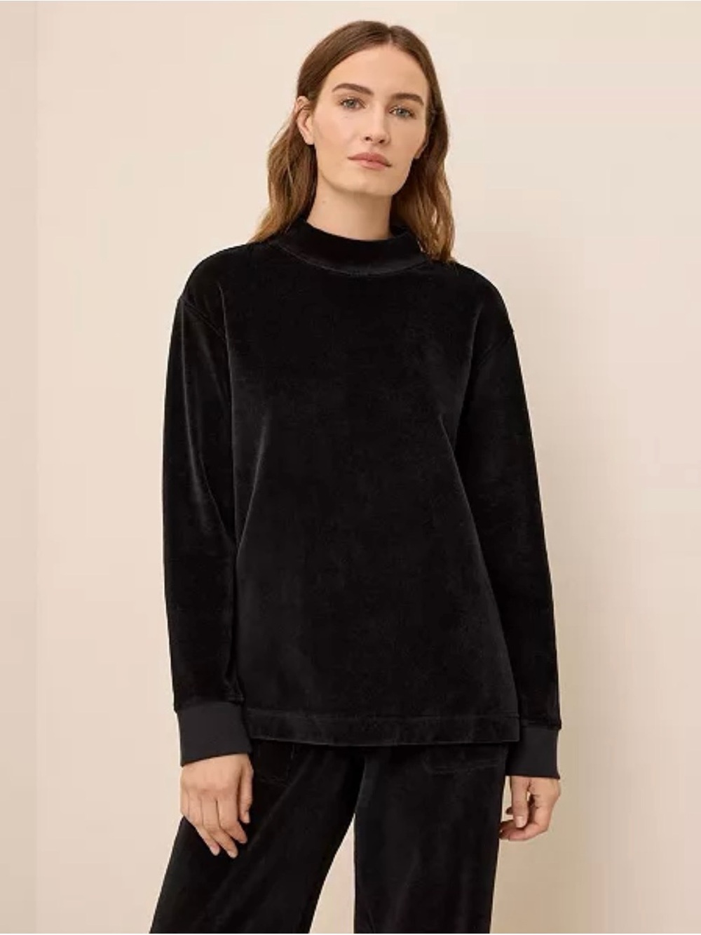 Pact Women's Organic Cotton Velour Mock Neck Pullover Black Medium